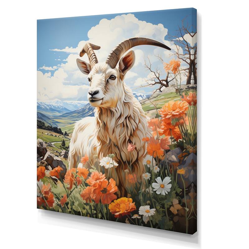 Designart "Goat Mountain Guardian Pastoral II" Animals Goat Wall Art